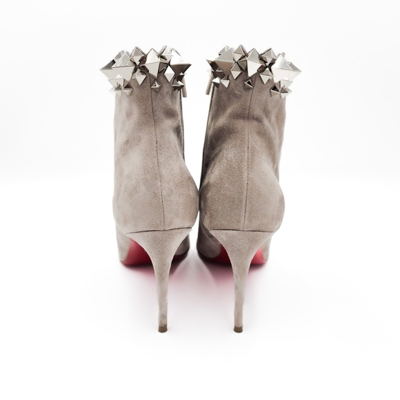 Christian Louboutin Grey Suede Studded Heeled Ankle Boots EU 37 - Picture 5 of 11